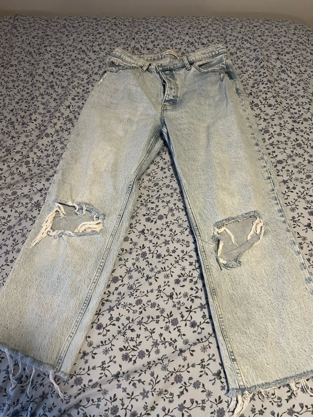 Abercrombie & Fitch Light Blue Straight Leg Distressed Jeans